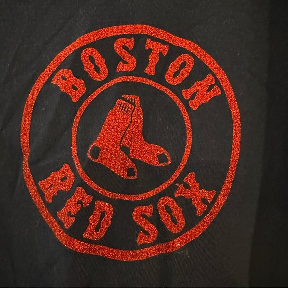 Boston Red Sox Navy V-neck Short Sleeve T-shirt with Red Glitter Logo Large - Picture 5 of 6